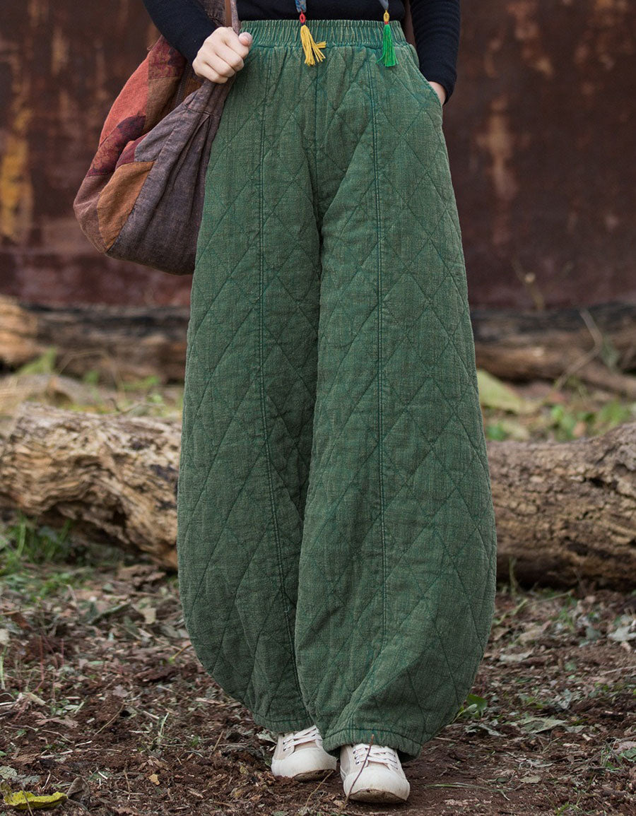 Women Winter Casual Pure Color Quilted Loose Lantern Pants