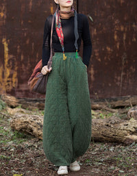 Women Winter Casual Pure Color Quilted Loose Lantern Pants