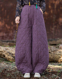Women Winter Casual Pure Color Quilted Loose Lantern Pants