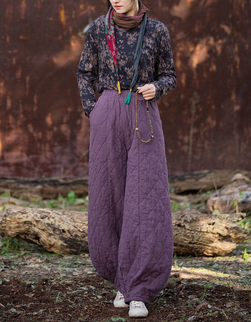 Women Winter Casual Pure Color Quilted Loose Lantern Pants