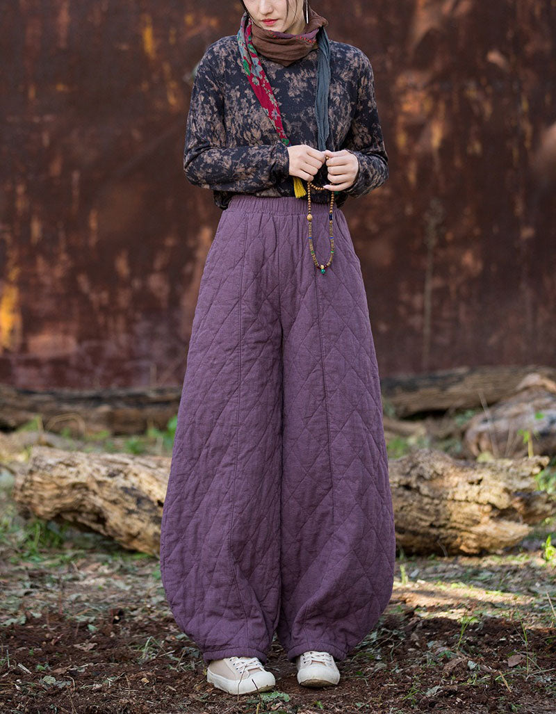 Women Winter Casual Pure Color Quilted Loose Lantern Pants