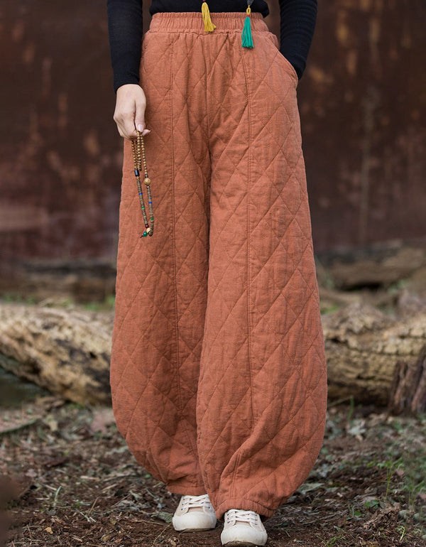 Women Winter Casual Pure Color Quilted Loose Lantern Pants