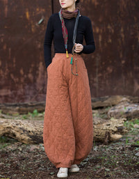 Women Winter Casual Pure Color Quilted Loose Lantern Pants