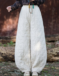 Women Winter Casual Pure Color Quilted Loose Lantern Pants