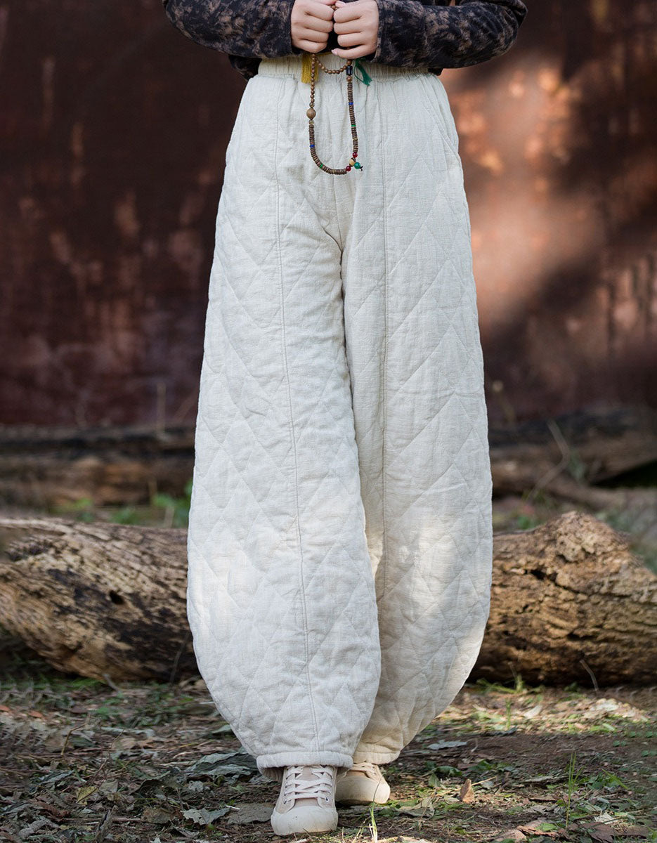 Women Winter Casual Pure Color Quilted Loose Lantern Pants