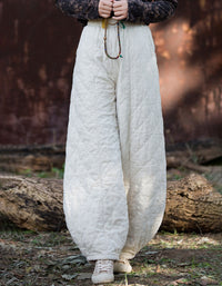 Women Winter Casual Pure Color Quilted Loose Lantern Pants