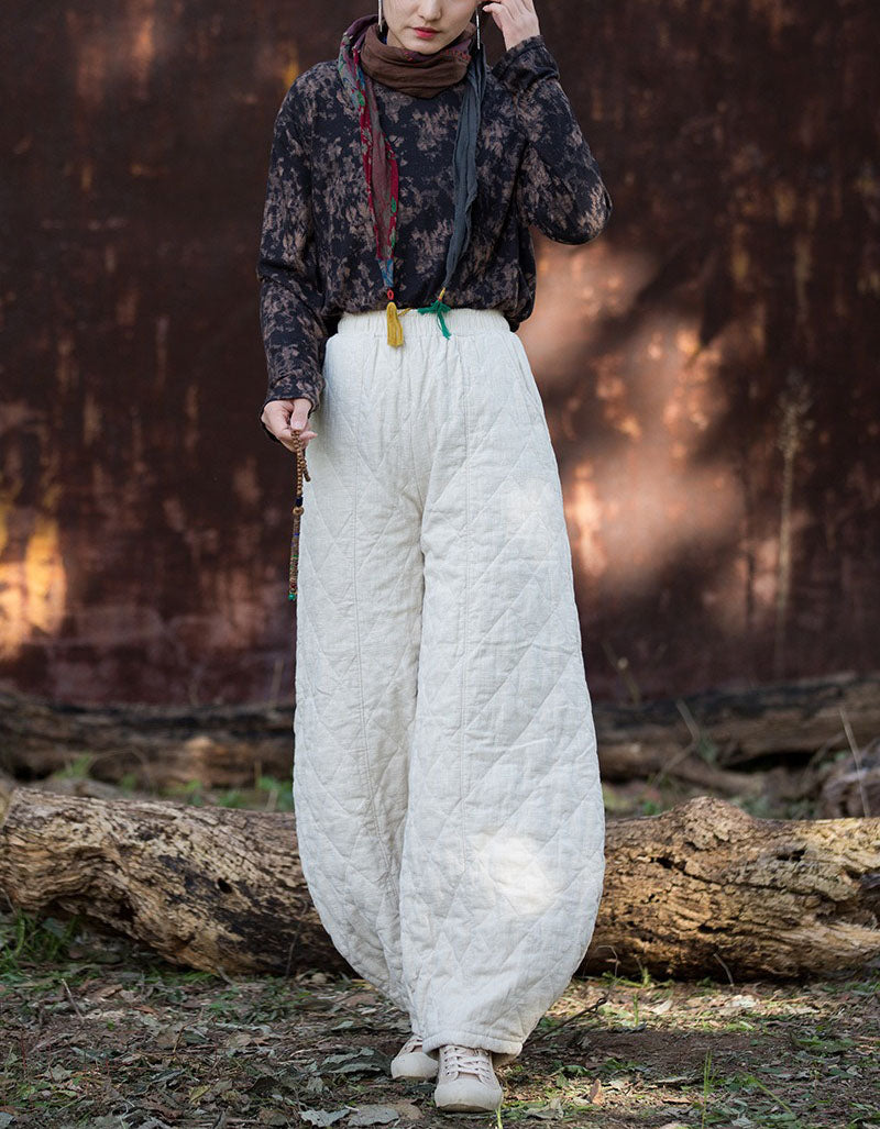 Women Winter Casual Pure Color Quilted Loose Lantern Pants