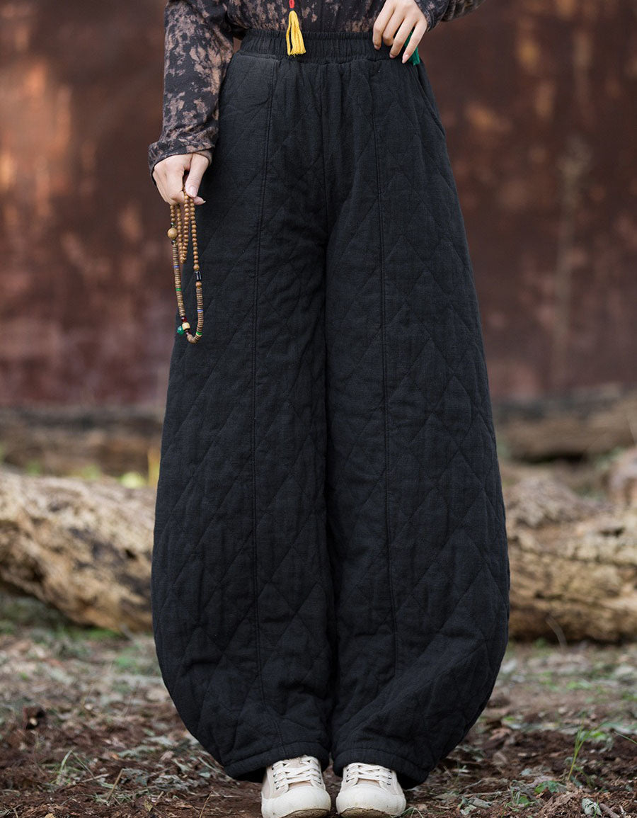 Women Winter Casual Pure Color Quilted Loose Lantern Pants