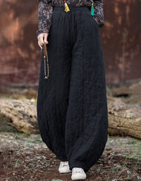 Women Winter Casual Pure Color Quilted Loose Lantern Pants