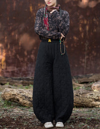 Women Winter Casual Pure Color Quilted Loose Lantern Pants