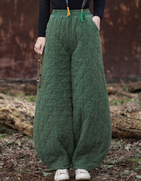 Women Winter Casual Pure Color Quilted Loose Lantern Pants