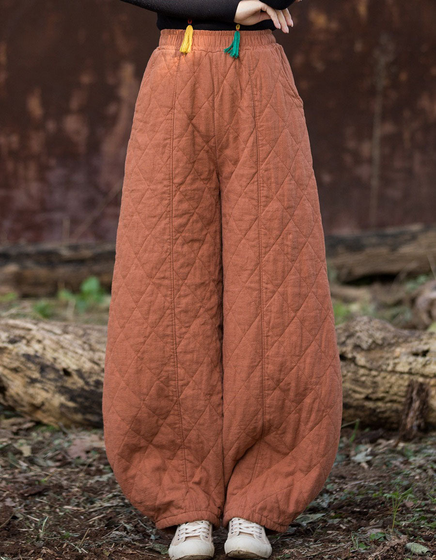 Women Winter Casual Pure Color Quilted Loose Lantern Pants