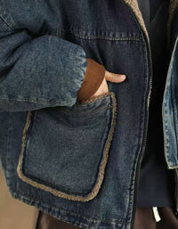 Women Winter Casual Reversible Sherpa Denim Hoodie Jacket