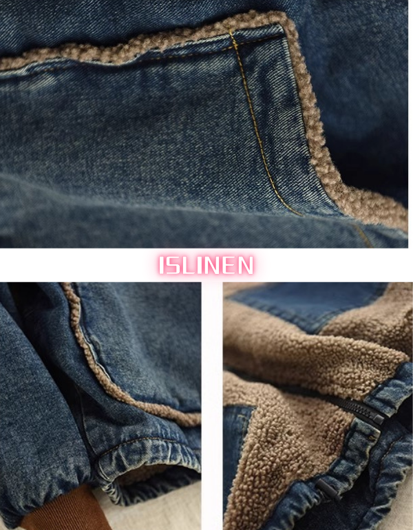 Women Winter Casual Reversible Sherpa Denim Hoodie Jacket