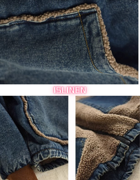 Women Winter Casual Reversible Sherpa Denim Hoodie Jacket