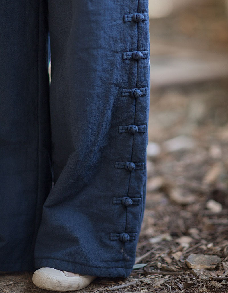 Women Winter Casual Side Button Straight Pants