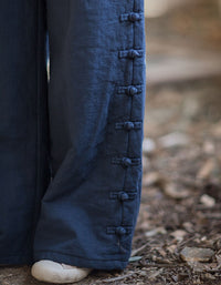 Women Winter Casual Side Button Straight Pants