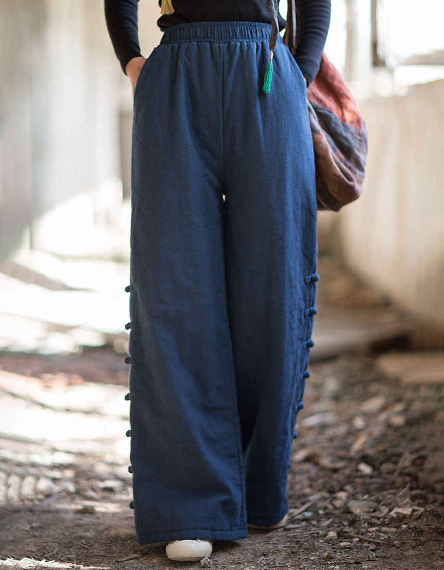 Women Winter Casual Side Button Straight Pants