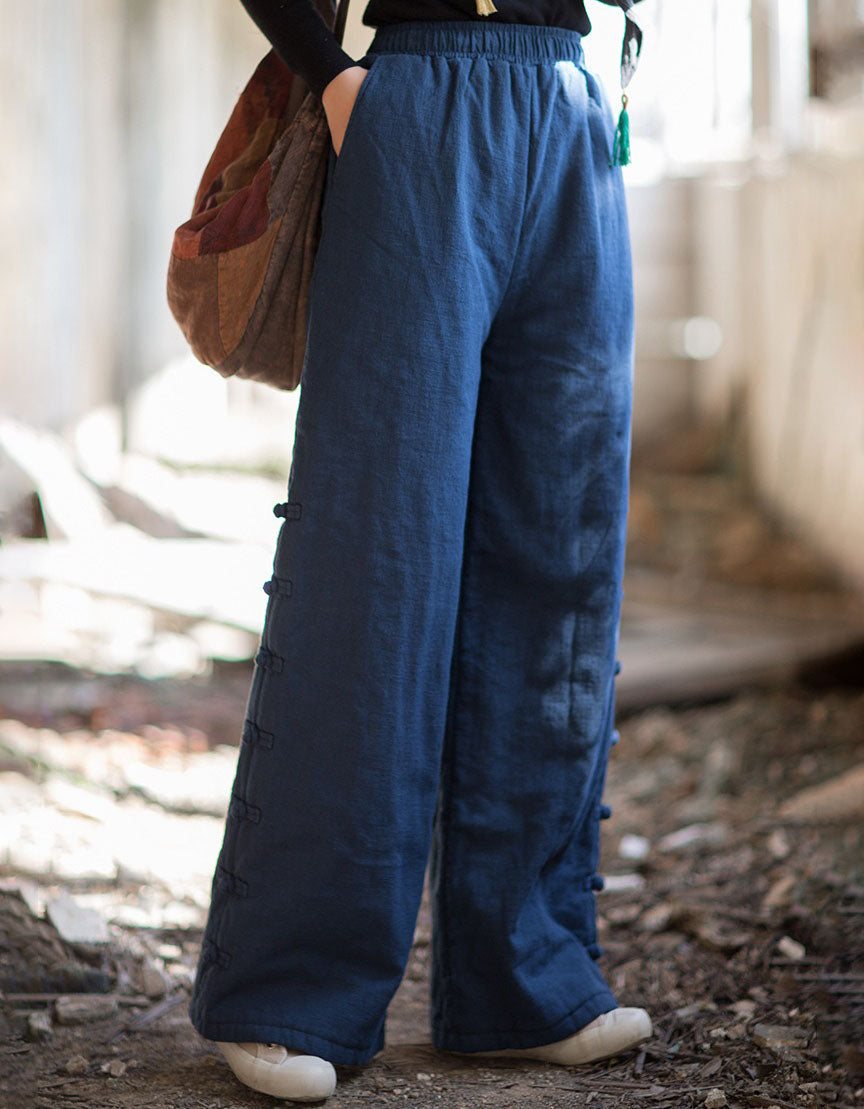 Women Winter Casual Side Button Straight Pants