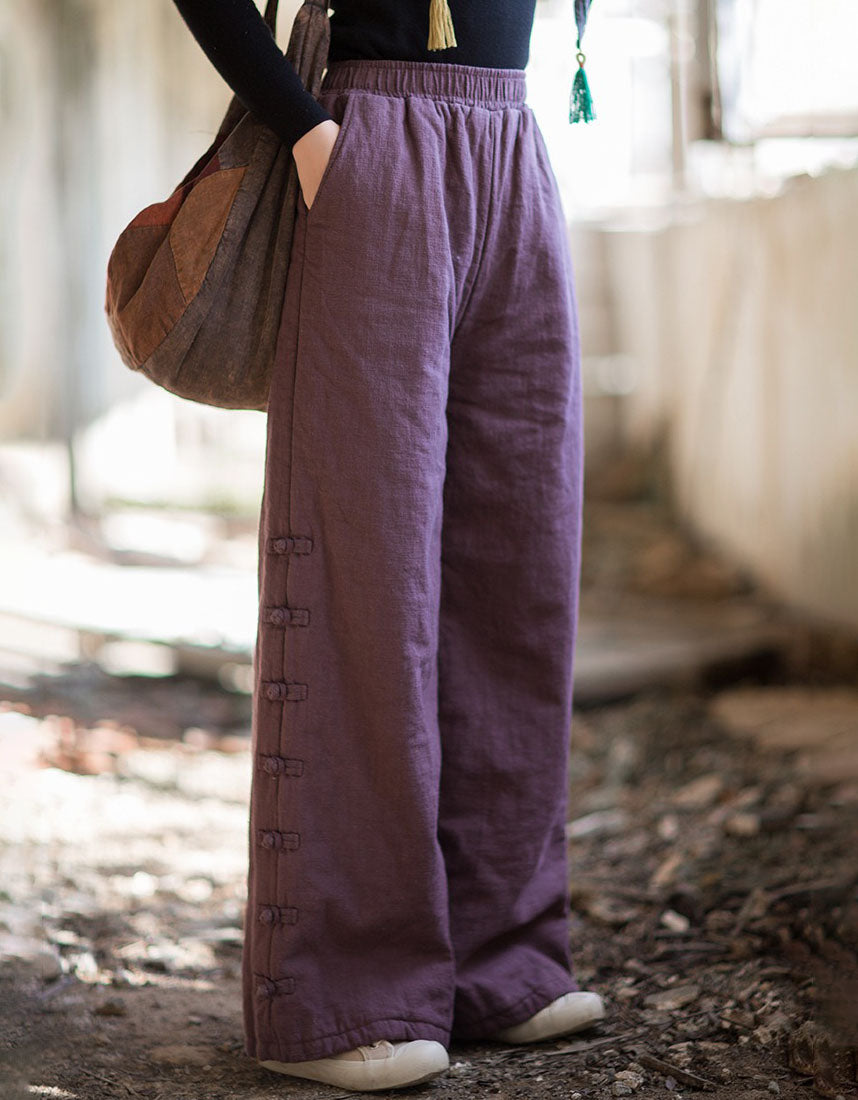 Women Winter Casual Side Button Straight Pants