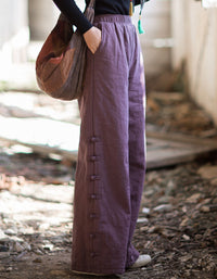 Women Winter Casual Side Button Straight Pants