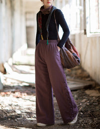 Women Winter Casual Side Button Straight Pants