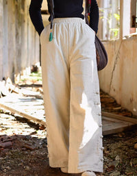 Women Winter Casual Side Button Straight Pants