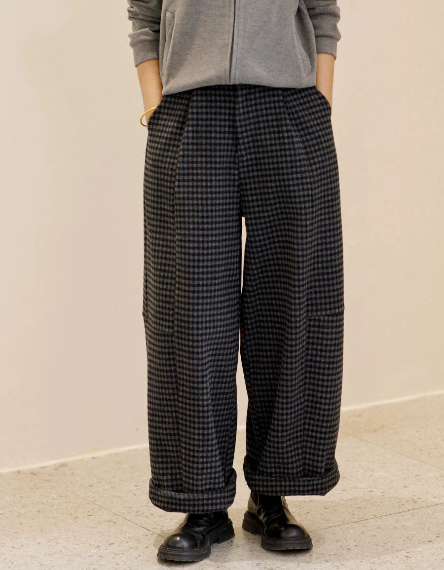 Women Winter Loose Fit Plaid Straight Trousers