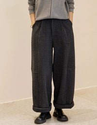 Women Winter Loose Fit Plaid Straight Trousers