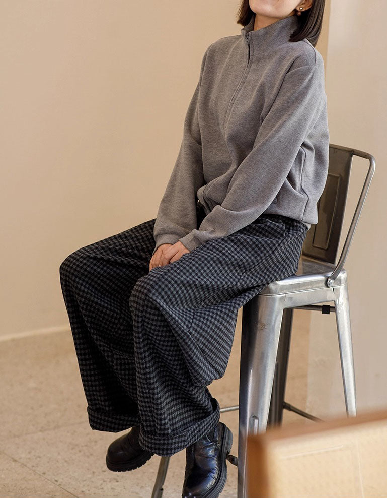 Women Winter Loose Fit Plaid Straight Trousers