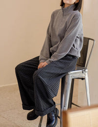 Women Winter Loose Fit Plaid Straight Trousers