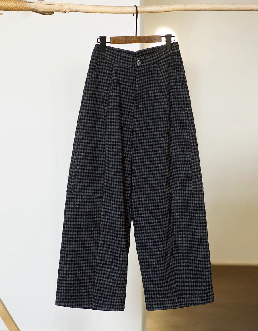 Women Winter Loose Fit Plaid Straight Trousers