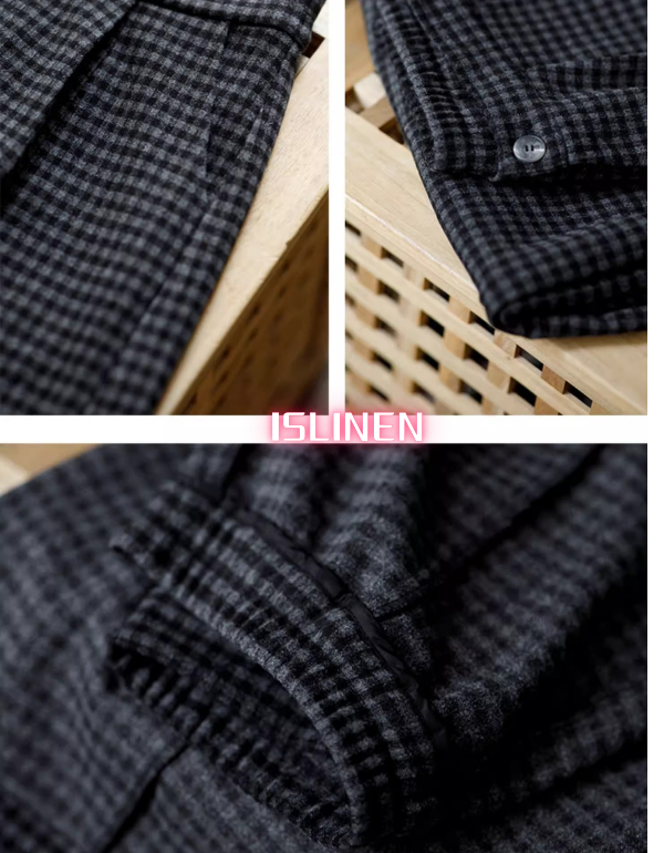 Women Winter Loose Fit Plaid Straight Trousers