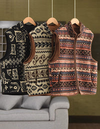 Women Winter Vintage Pattern Sherpa Fleece Vest Coat