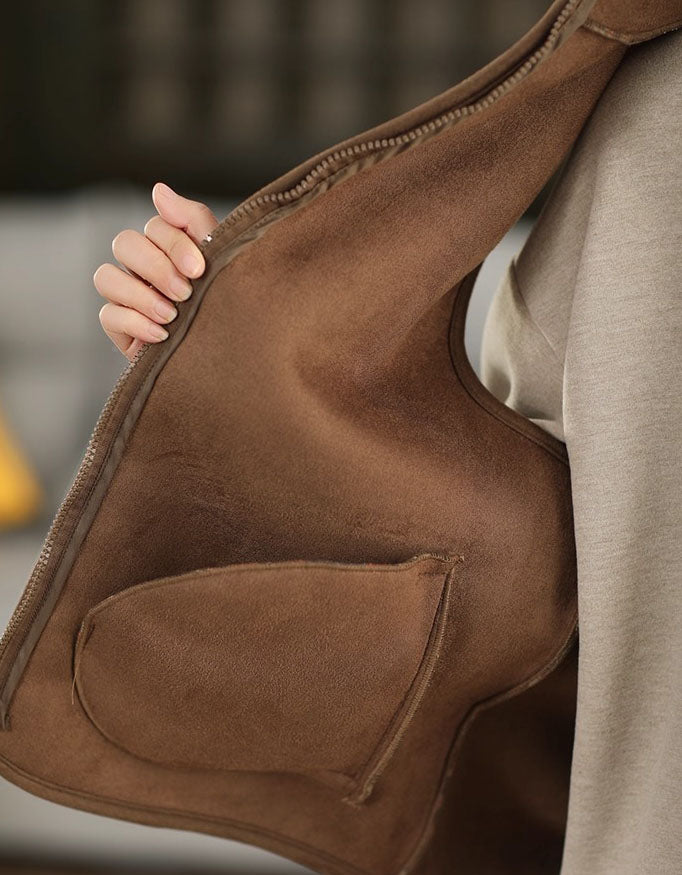 Women Winter Vintage Pattern Sherpa Fleece Vest Coat