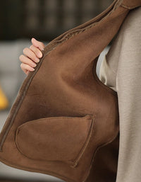 Women Winter Vintage Pattern Sherpa Fleece Vest Coat
