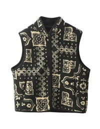 Women Winter Vintage Pattern Sherpa Fleece Vest Coat