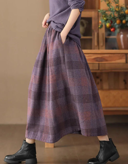 Women Winter Vintage Warm Thick Plaid Midi Skirt - Islinen