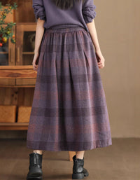 Women Winter Vintage Warm Thick Plaid Midi Skirt