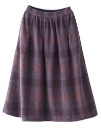Women Winter Vintage Warm Thick Plaid Midi Skirt