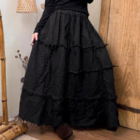 Women Autumn Retro Patchwork Cotton Maxi Skirt