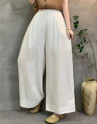 Women’s High Waist Cotton Linen Wide Leg Pants – Casual Loose Fit Palazzo Trousers