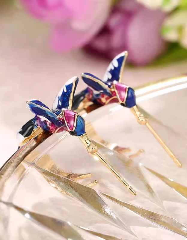 Women Handmade Hummingbird Drip Earrings