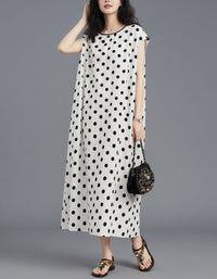 Vintage Polka Dot Dress – Women’s White Midi Maxi Casual Dress