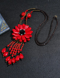 Women Vintage Flower Tassel Necklace