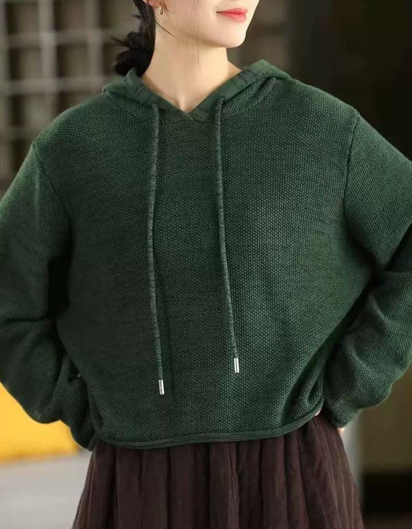 Suéter informal de punto con capucha de otoño para mujer