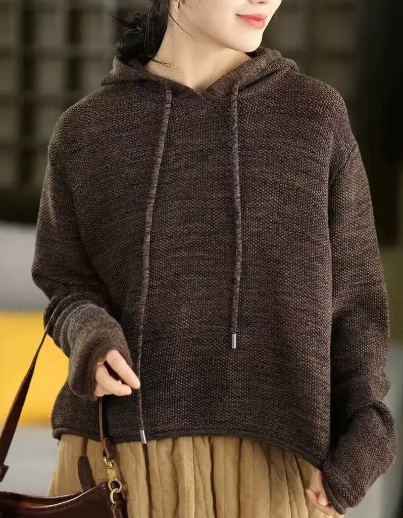 Suéter informal de punto con capucha de otoño para mujer