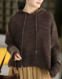 Suéter informal de punto con capucha de otoño para mujer