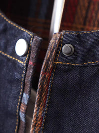 Women’s Casual Plaid Lined Dark Denim Jacket