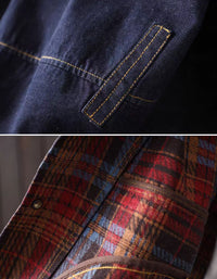 Women’s Loose Fit Vintage Denim Jacket with Plaid